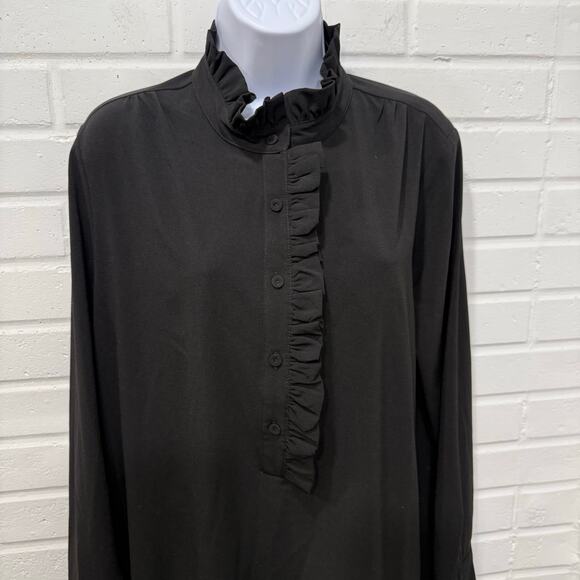 Tuckernuck NWT Black Crepe Tate Dress XL LBD Ruffle Quiet Luxury Timeless Chic - Picture 4 of 15